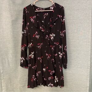 Express Black Sundress with Bishop Sleeves and V-Neck